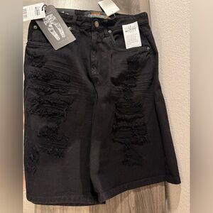 Men's Black “Rip & Repair” Jean Shorts, 32